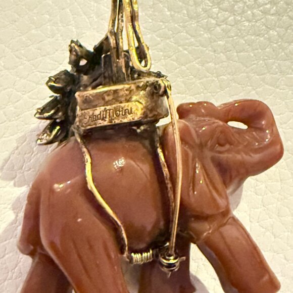 VINTAGE IRADJ MOINI ELEPANT PENDANT NECKLACE BROOCH CARNELIAN SMOKY QUARTZ - Picture 7 of 8